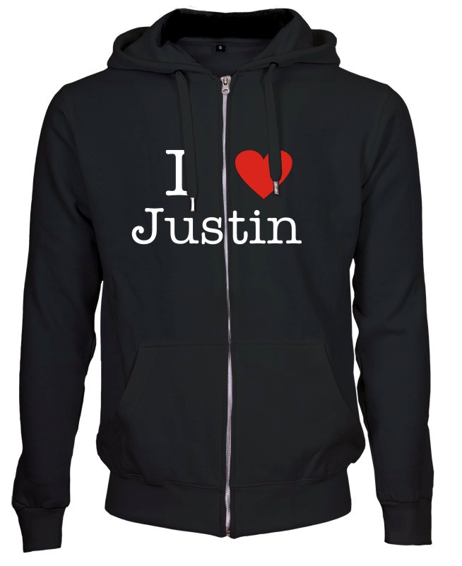 I love Justin hoodie zipper lynlås