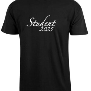 Sort studenter t-shirt med hvidt tryk 2025