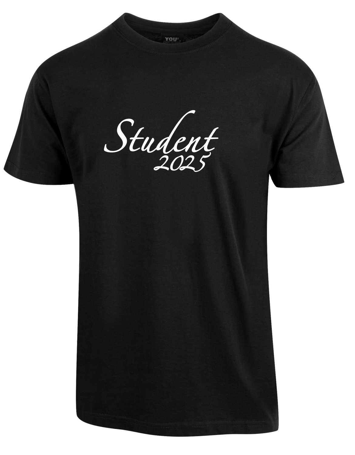 Sort studenter t-shirt med hvidt tryk 2025