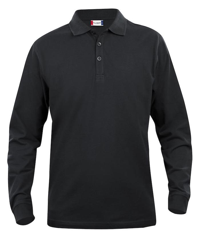 sort langærmet poloshirt 100% Øko-Tex bomuld
