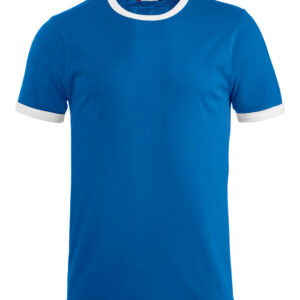 blå t-shirt med hvid kant